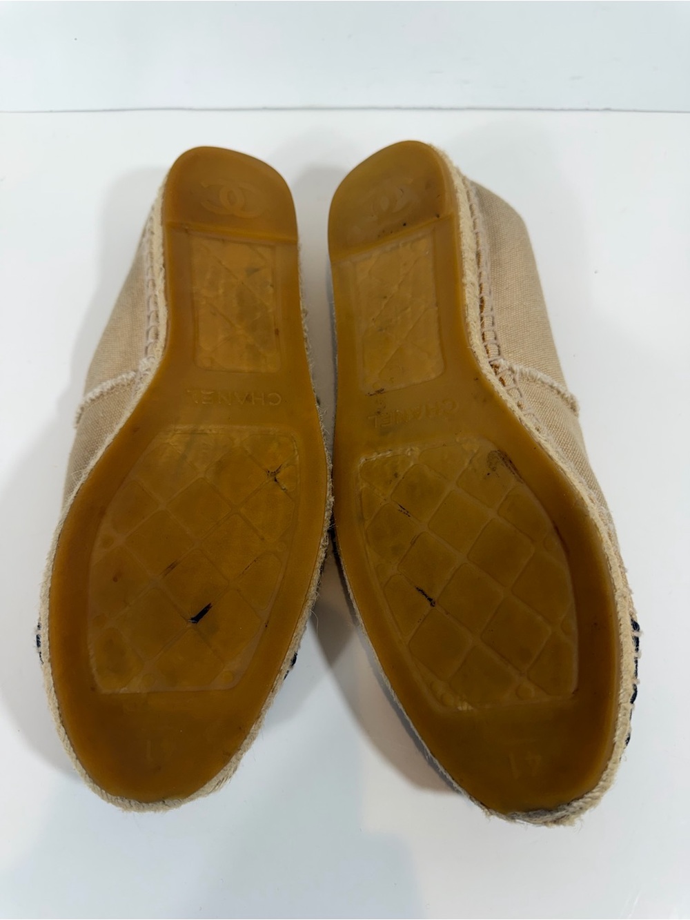 Chanel Canvas CC Logo Espadrilles - Beige & Black Cap Toe - Size 41 Us 11 - Picture 11 of 12